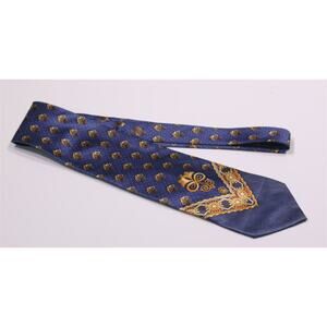 Gianni Versace Vintage 90's Blue/Gold Medusa Geometric Silk Necktie Tie